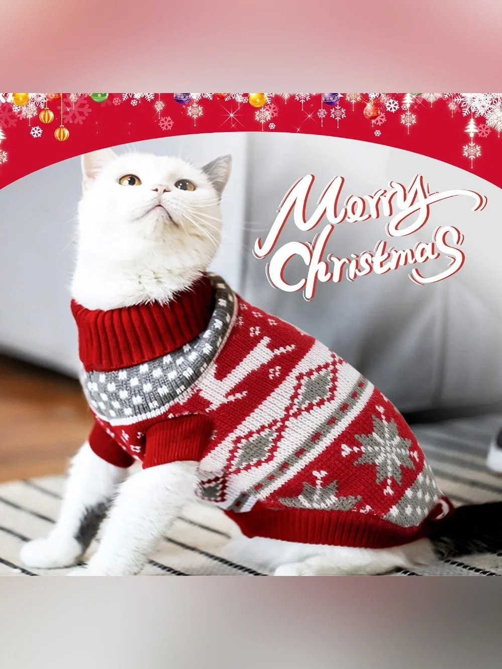 Festive Knit Dog Sweater - Red & Gray